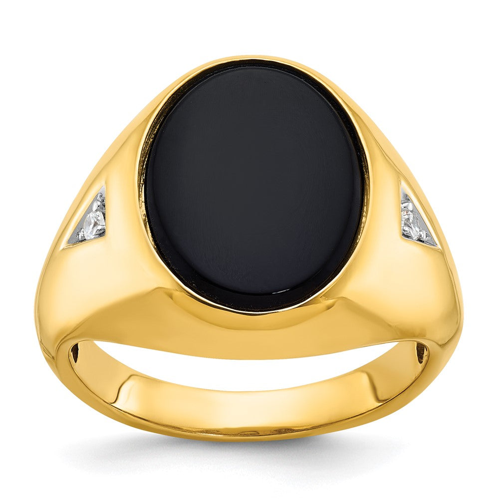 10K Yellow Gold Ibgoodman Men'S Oval Onyx And Diamond Complete Ring