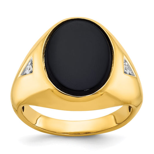10K Yellow Gold Ibgoodman Men'S Oval Onyx And Diamond Complete Ring