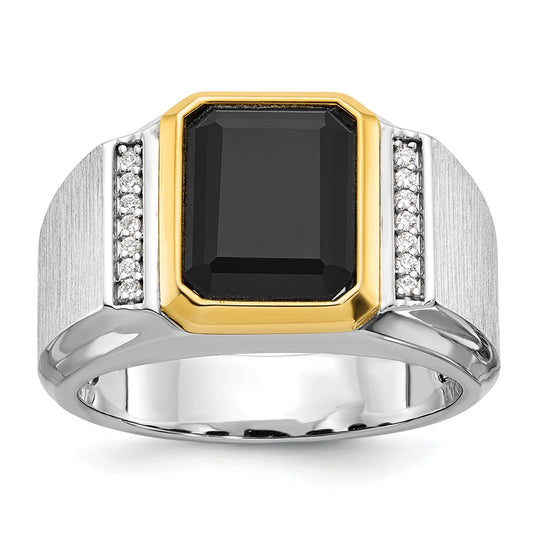 10K Two-Tone Ibgoodman Men'S Polished And Satin Onyx Diamond Complete Ring