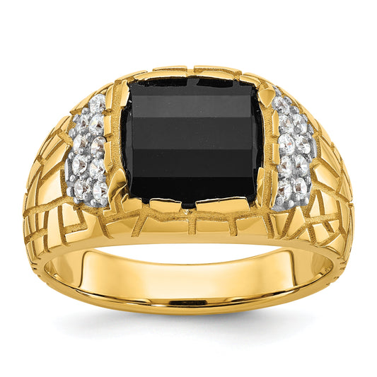 10K Yellow Gold Ibgoodman Men'S Polished And Nugget Textured Gemstone Ring Mounting