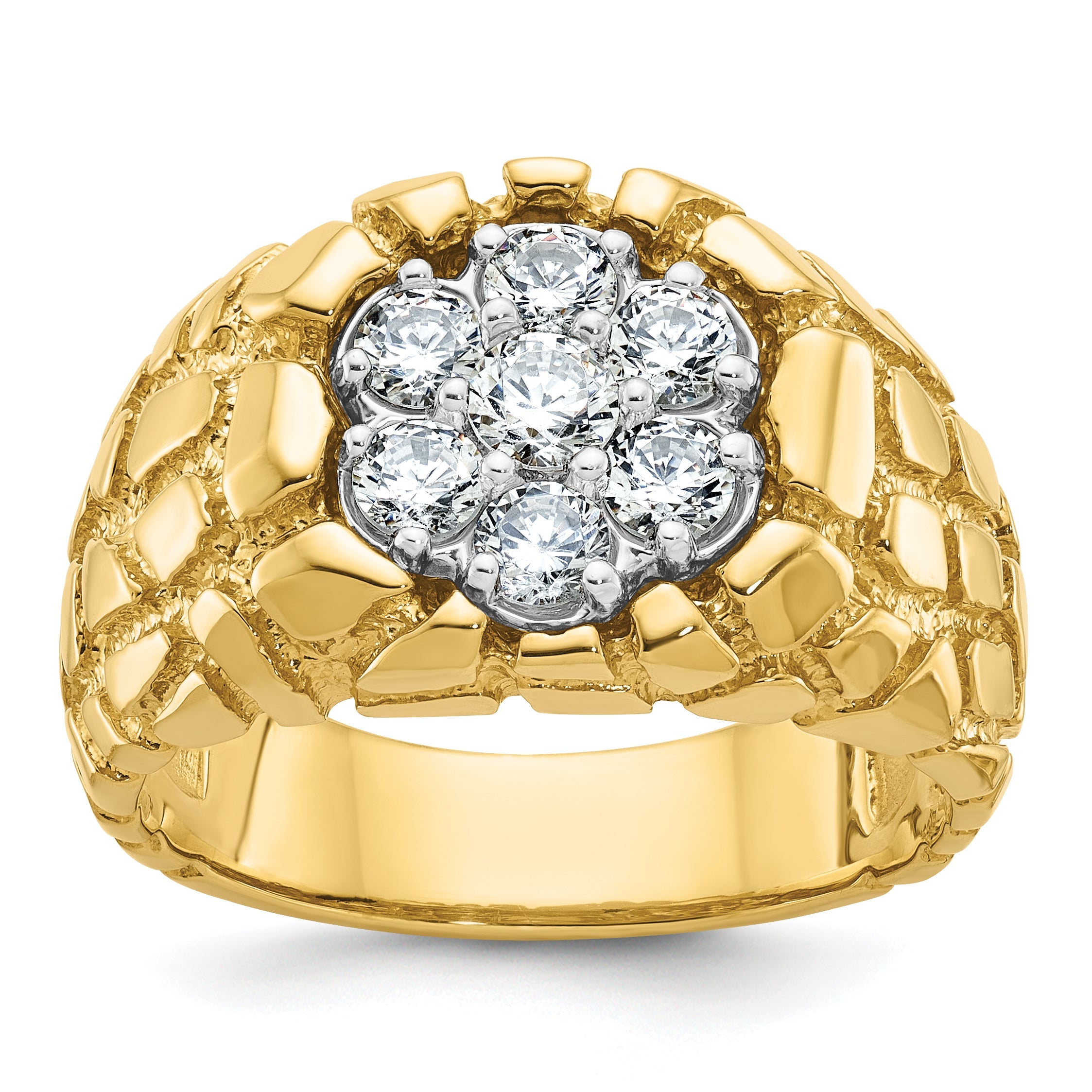 10K Two-Tone 10K Polished Nugget Cluster Diamond Men'S Ring