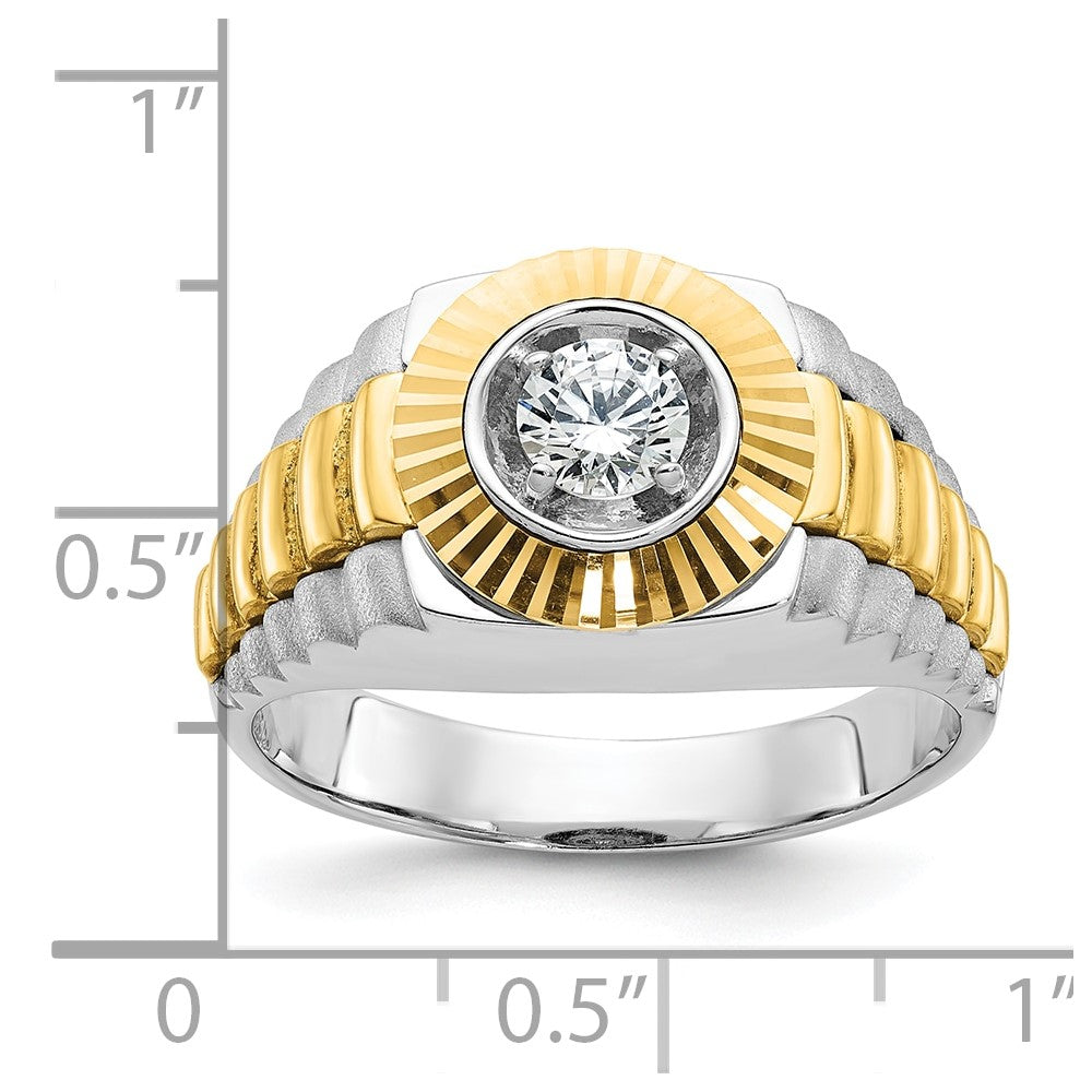 10K Two-Tone Ibgoodman Men'S Polished Satin And Textured 3/8 Carat A Quality Diamond Ring