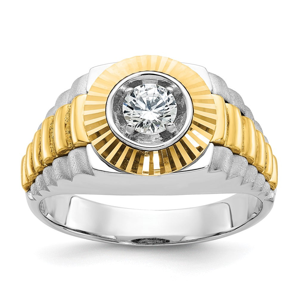 10K Two-Tone Ibgoodman Men'S Polished Satin And Textured 3/8 Carat A Quality Diamond Ring