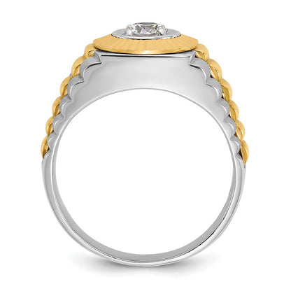 14k Two-tone Two Tone 3/8 Ct. Lab Grown Diamond VS/SI+ G+ Polished Satin and Textured Men's Ring