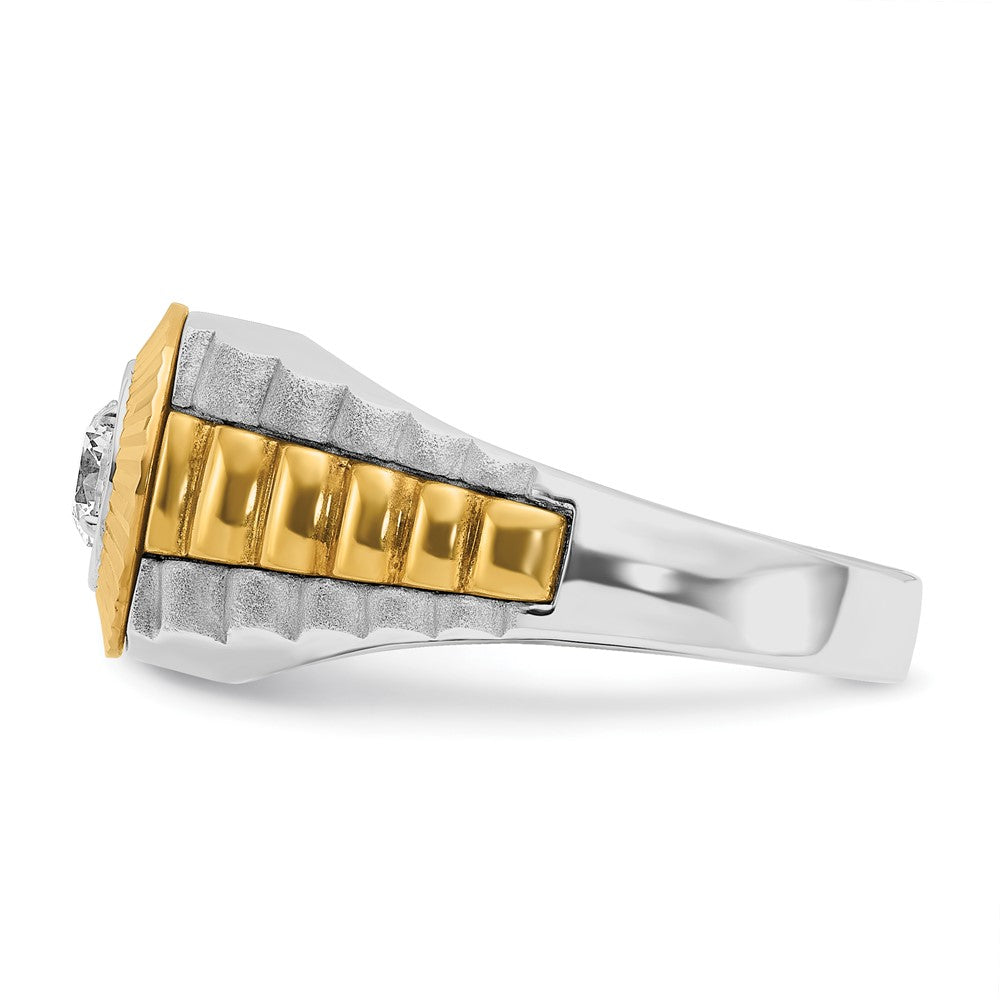 14k Two-tone Two Tone 3/8 Ct. Lab Grown Diamond VS/SI+ G+ Polished Satin and Textured Men's Ring