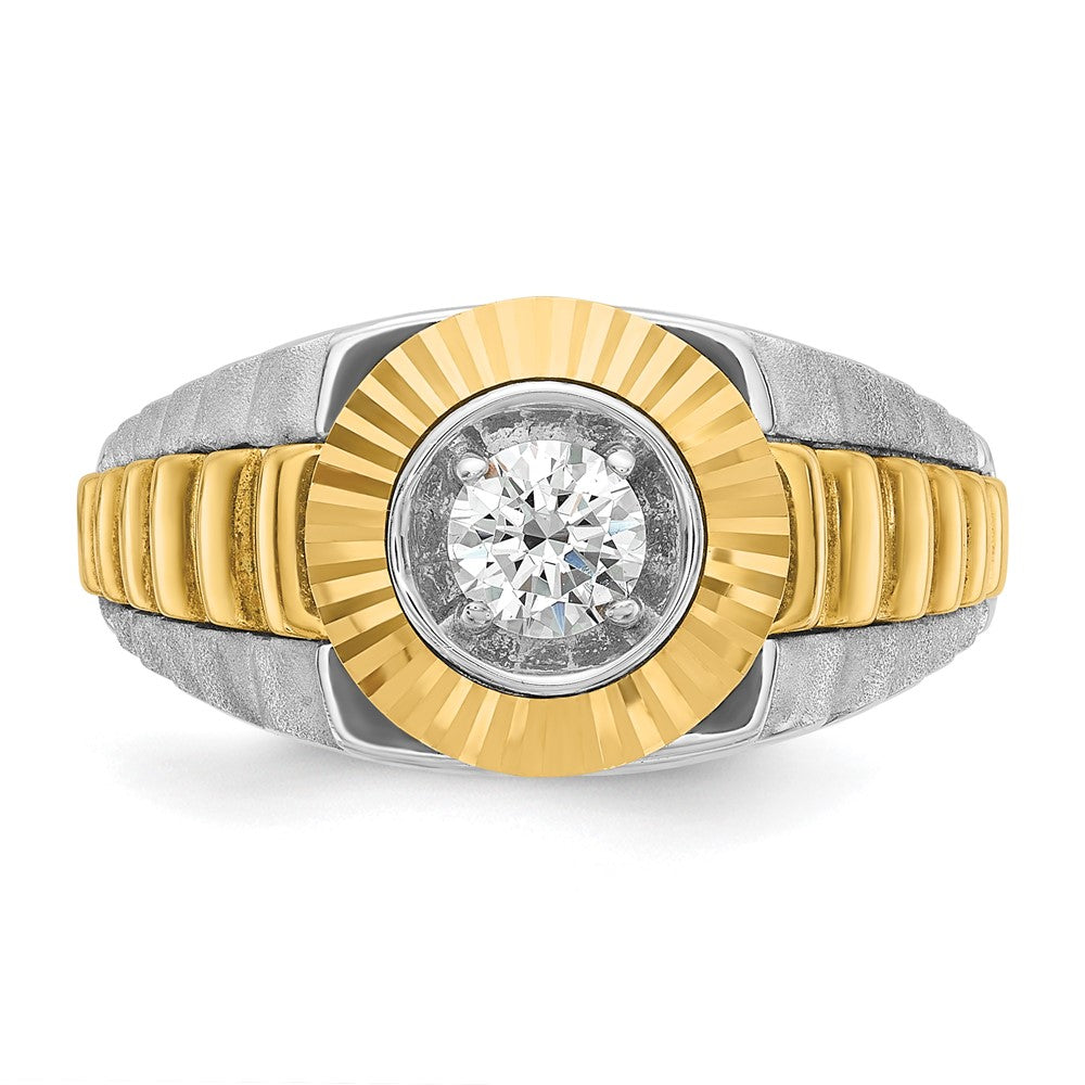 14k Two-tone Two Tone 3/8 Ct. Lab Grown Diamond VS/SI+ G+ Polished Satin and Textured Men's Ring