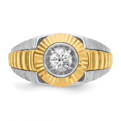 14k Two-tone Two Tone 3/8 Ct. Lab Grown Diamond VS/SI+ G+ Polished Satin and Textured Men's Ring