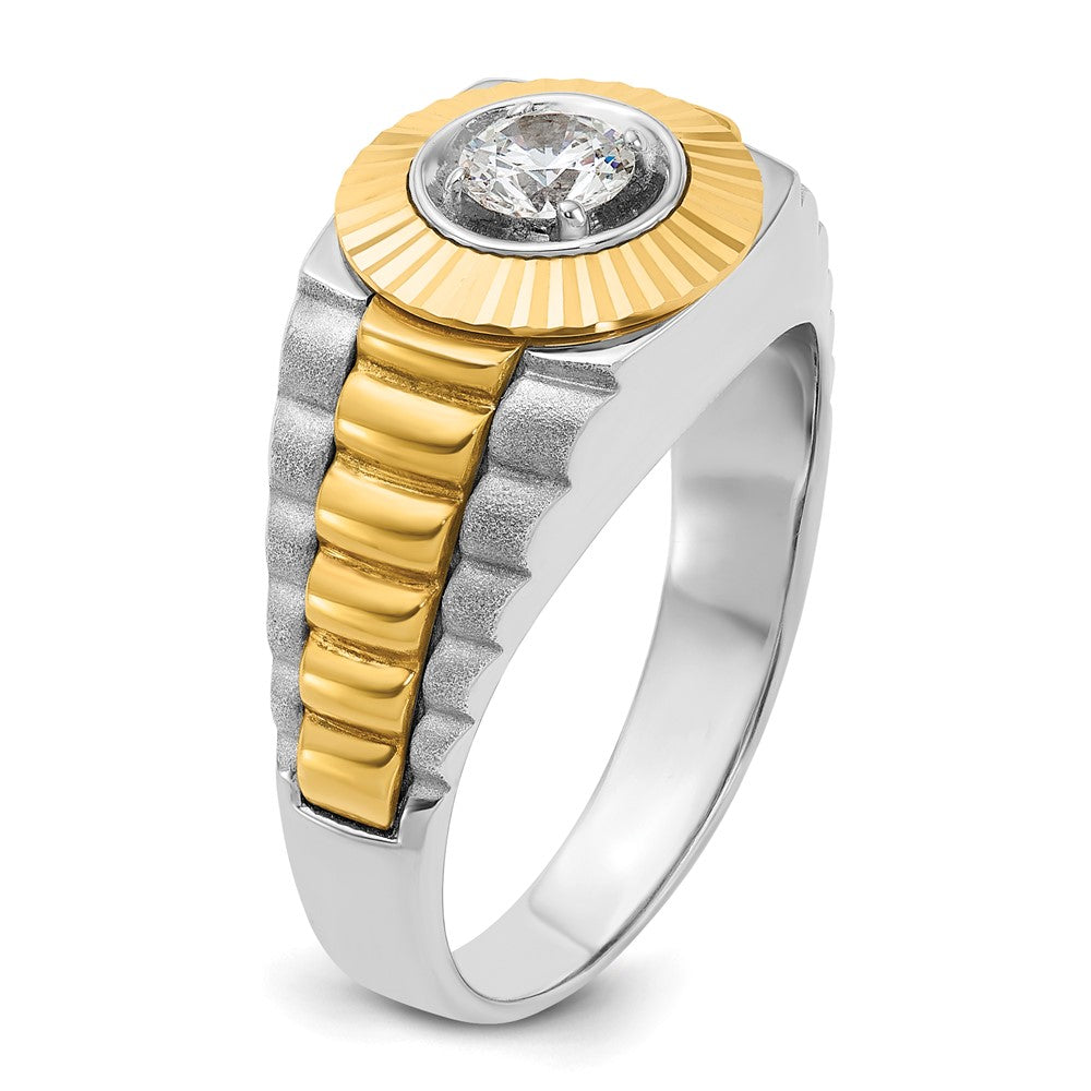 14k Two-tone Two Tone 3/8 Ct. Lab Grown Diamond VS/SI+ G+ Polished Satin and Textured Men's Ring
