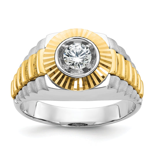 14k Two-tone Two Tone 3/8 Ct. Lab Grown Diamond VS/SI+ G+ Polished Satin and Textured Men's Ring