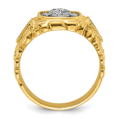 10K Two-Tone Ibgoodman Men'S Polished And Nugget Textured Diamond Blue Lodge Master Masonic Ring