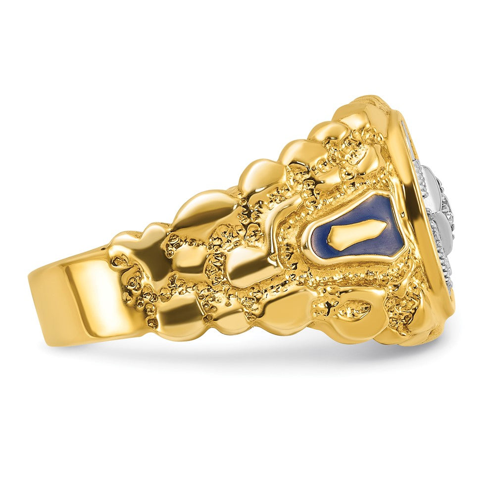 10K Two-Tone Ibgoodman Men'S Polished And Nugget Textured Diamond Blue Lodge Master Masonic Ring