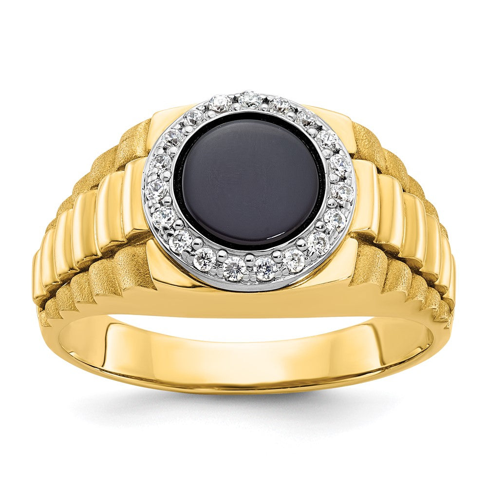 10K Two-Tone Ibgoodman Men'S Onyx And Diamond Complete Ring