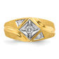 14k Yellow Gold with White Rhodium 1/5 Ct. Lab Grown Diamond VS/SI+ G+ Polished and Satin Men's Ring