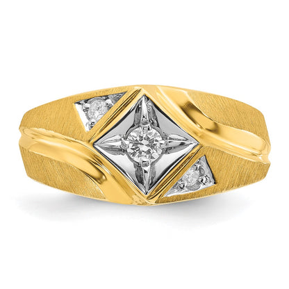 14k Yellow Gold with White Rhodium 1/5 Ct. Lab Grown Diamond VS/SI+ G+ Polished and Satin Men's Ring