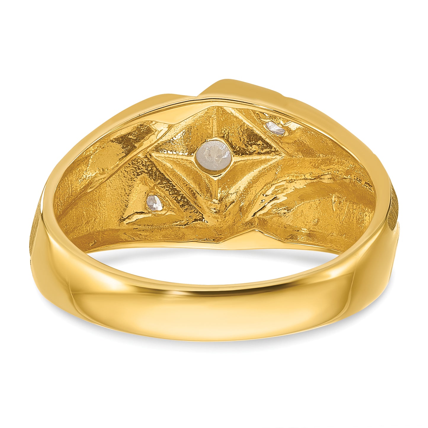 14k Yellow Gold with White Rhodium 1/5 Ct. Lab Grown Diamond VS/SI+ G+ Polished and Satin Men's Ring