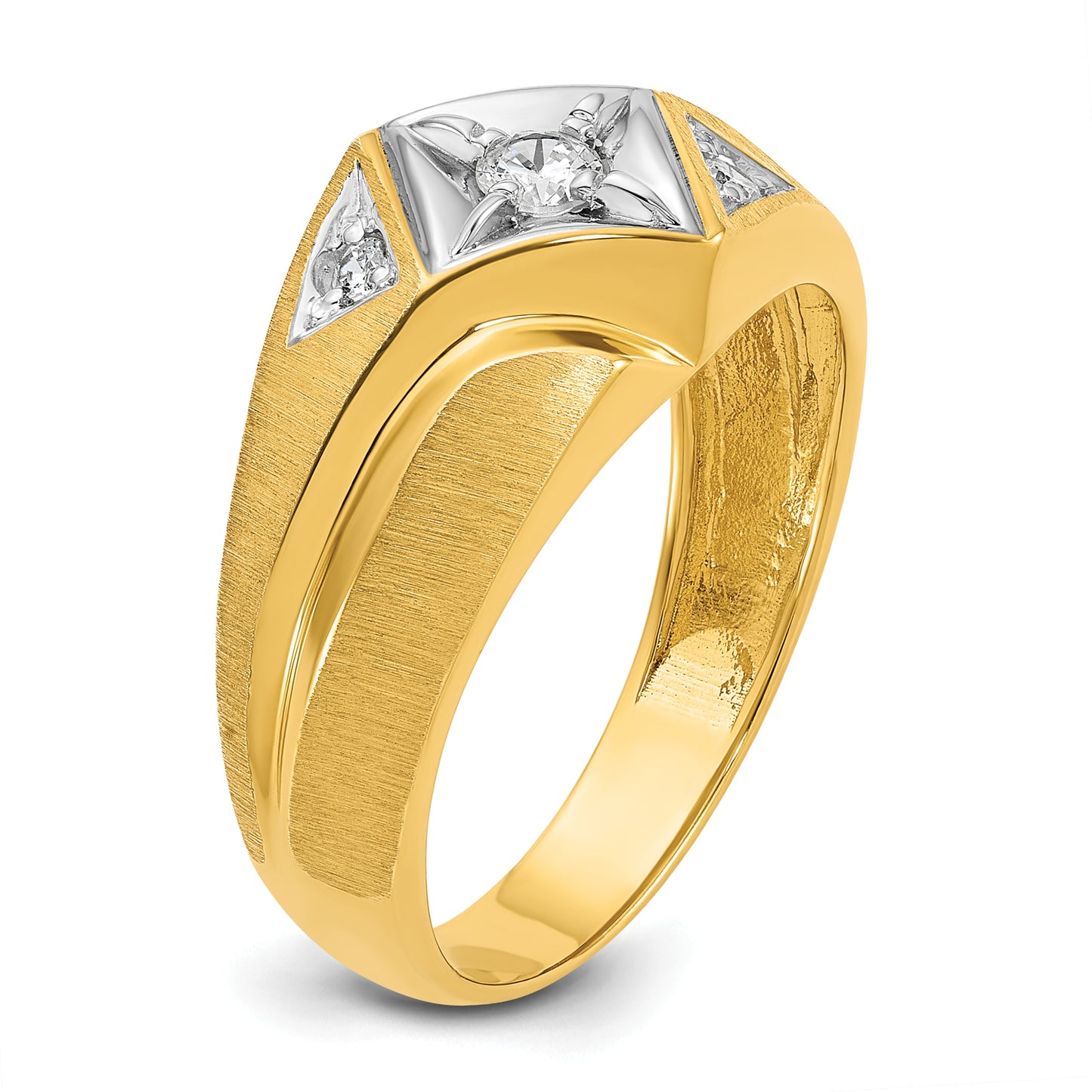 14k Yellow Gold with White Rhodium 1/5 Ct. Lab Grown Diamond VS/SI+ G+ Polished and Satin Men's Ring