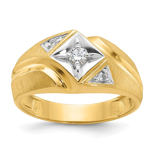 14k Yellow Gold with White Rhodium 1/5 Ct. Lab Grown Diamond VS/SI+ G+ Polished and Satin Men's Ring