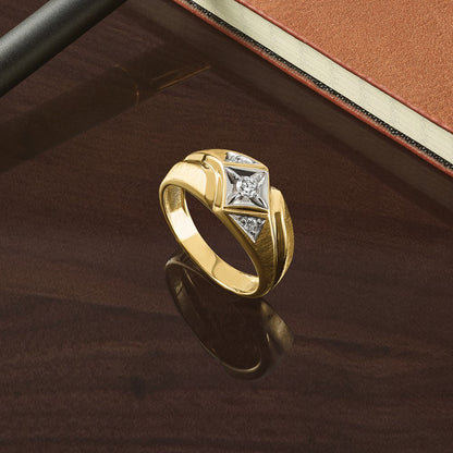 14k Yellow Gold with White Rhodium 1/5 Ct. Lab Grown Diamond VS/SI+ G+ Polished and Satin Men's Ring