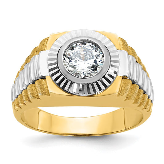 10K Two-Tone Ibgoodman Men'S Polished Satin And Textured Ring Mounting