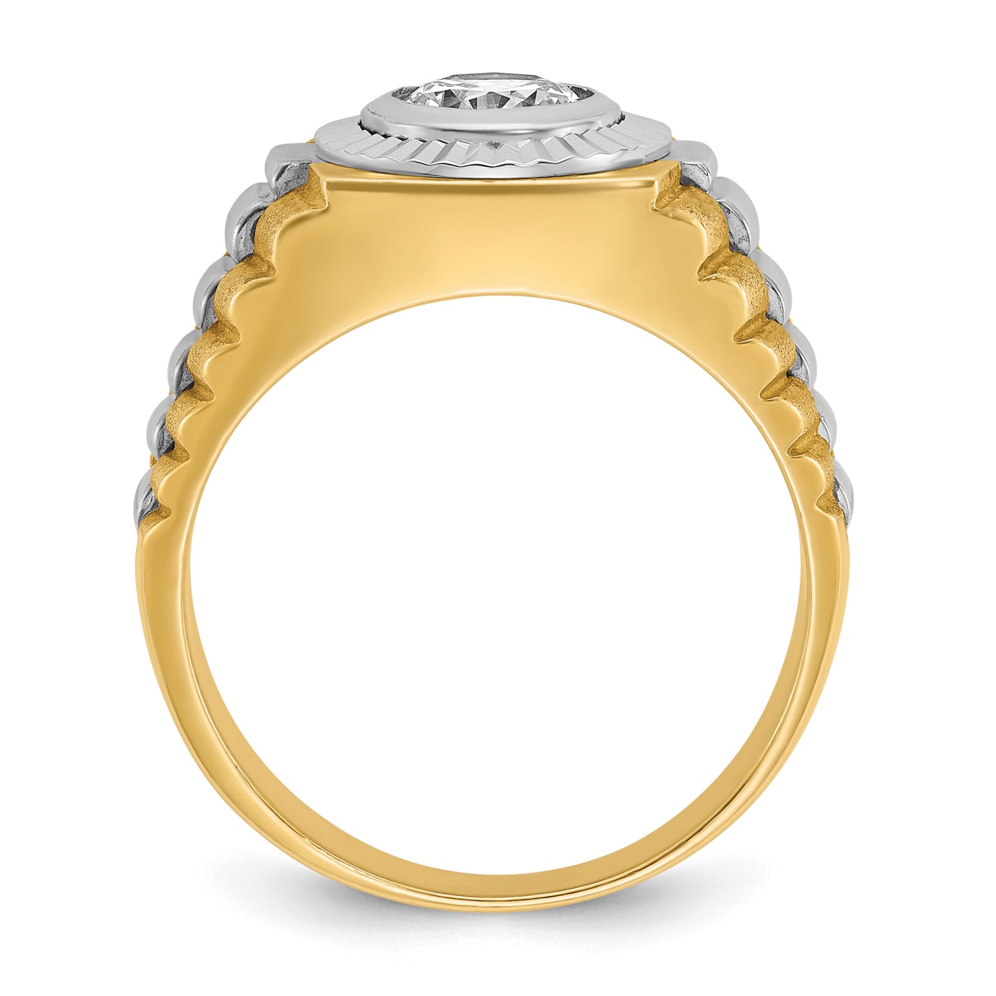 14k Two-tone Two Tone 1 Ct. Lab Grown Diamond VS/SI+ G+ Polished Satin and Textured Men's Ring