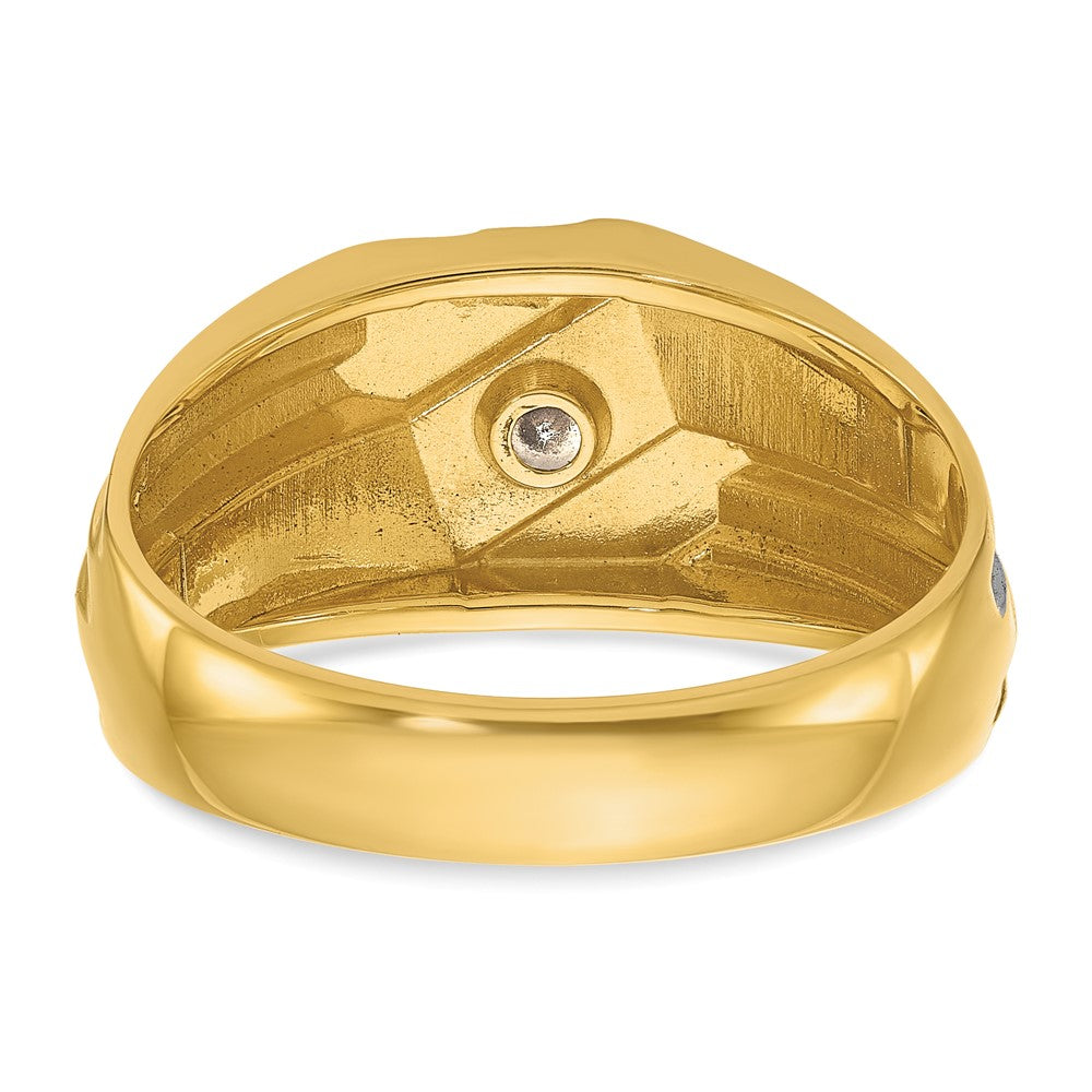 14k Yellow Gold with Black Rhodium 1/6 Ct. Lab Grown Diamond VS/SI+ G+ Polished and Grooved Men's Ring
