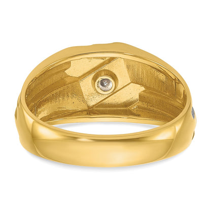 14k Yellow Gold with Black Rhodium 1/6 Ct. Lab Grown Diamond VS/SI+ G+ Polished and Grooved Men's Ring
