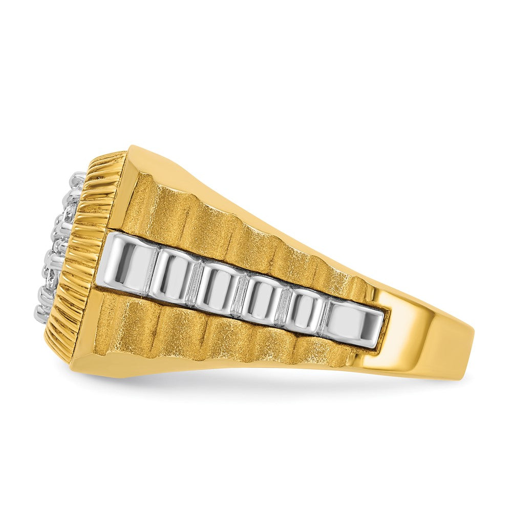 10K Two-Tone Ibgoodman Men'S Polished Satin And Textured 1/2 Carat A Quality Diamond Cluster Ring