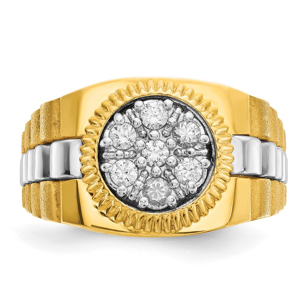 10K Two-Tone Ibgoodman Men'S Polished Satin And Textured 1/2 Carat A Quality Diamond Cluster Ring