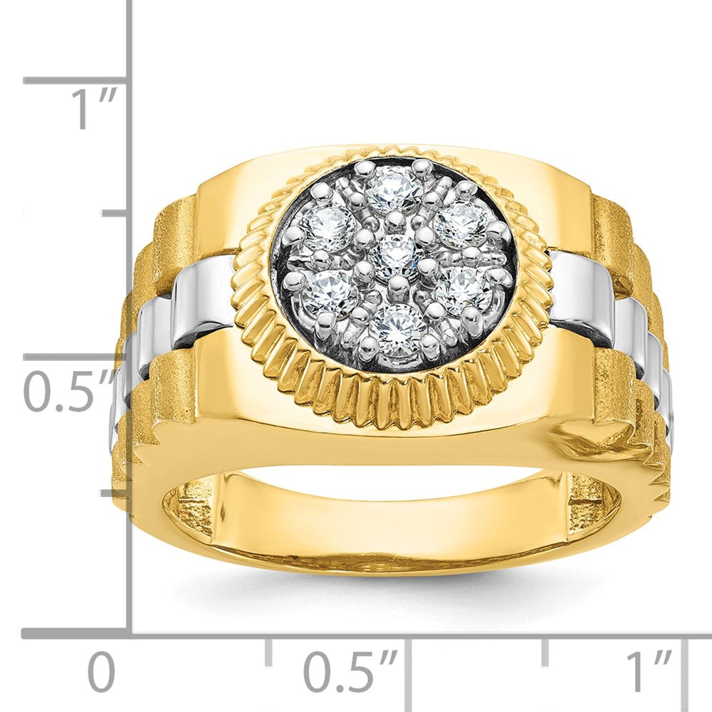 10K Two-Tone Ibgoodman Men'S Polished Satin And Textured 1/2 Carat A Quality Diamond Cluster Ring