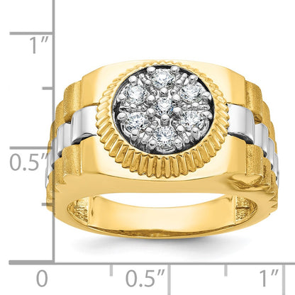 10K Two-Tone Ibgoodman Men'S Polished Satin And Textured 1/2 Carat A Quality Diamond Cluster Ring