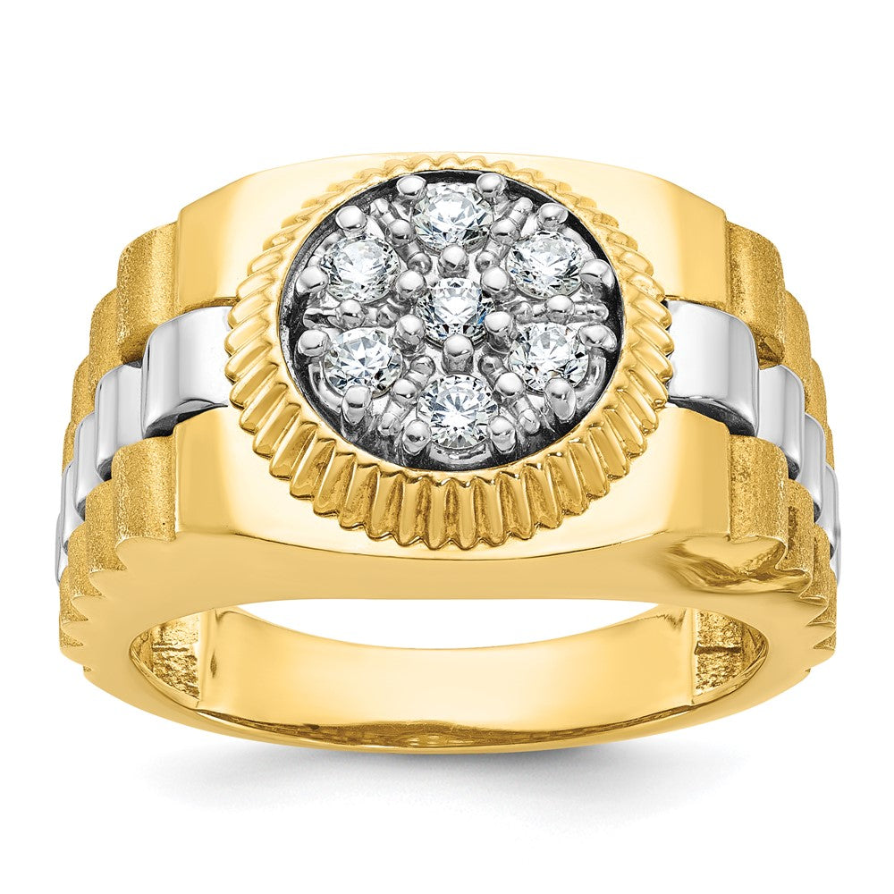 10K Two-Tone Ibgoodman Men'S Polished Satin And Textured 1/2 Carat A Quality Diamond Cluster Ring