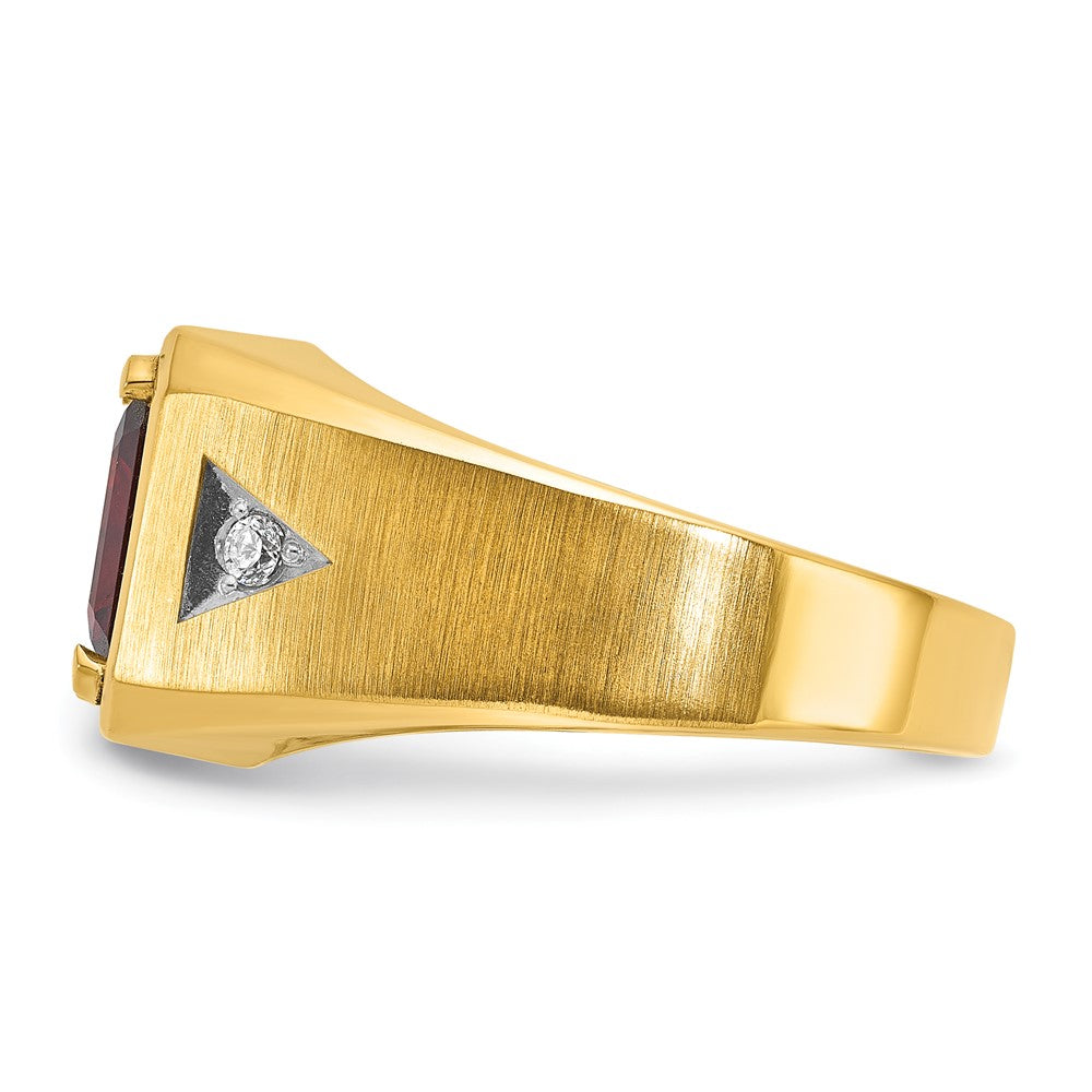 14k Yellow u0026 Rhodium Gold Men's Polished and Satin Garnet and 1/15 carat Diamond Complete Ring
