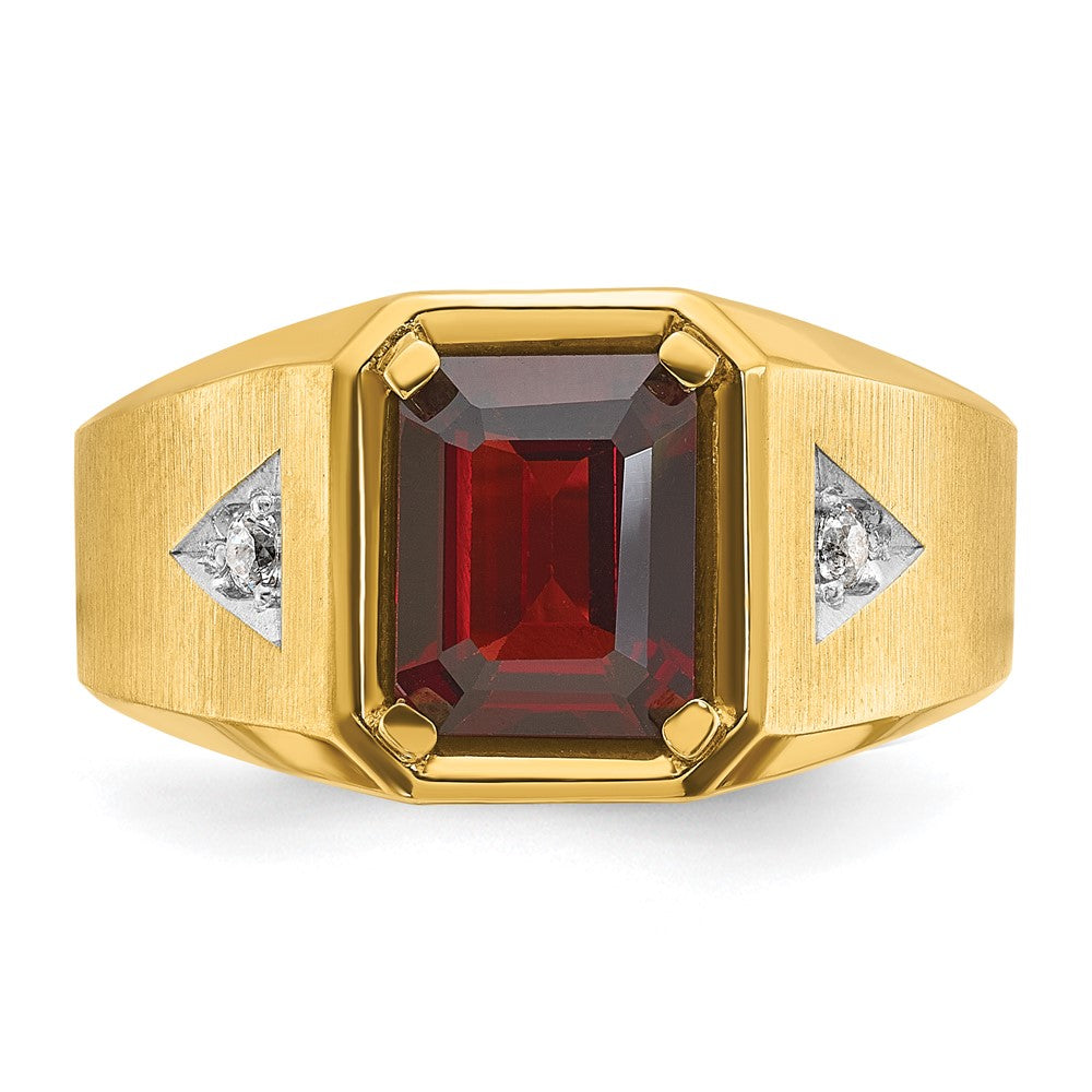 14k Yellow u0026 Rhodium Gold Men's Polished and Satin Garnet and 1/15 carat Diamond Complete Ring