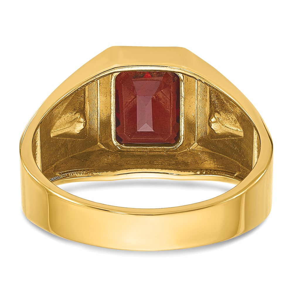 14k Yellow u0026 Rhodium Gold Men's Polished and Satin Garnet and 1/15 carat Diamond Complete Ring