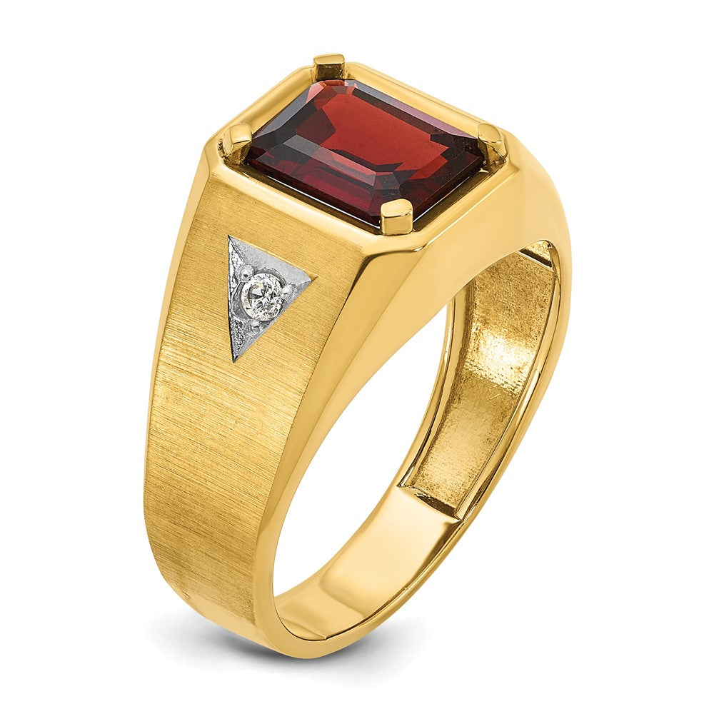 14k Yellow u0026 Rhodium Gold Men's Polished and Satin Garnet and 1/15 carat Diamond Complete Ring