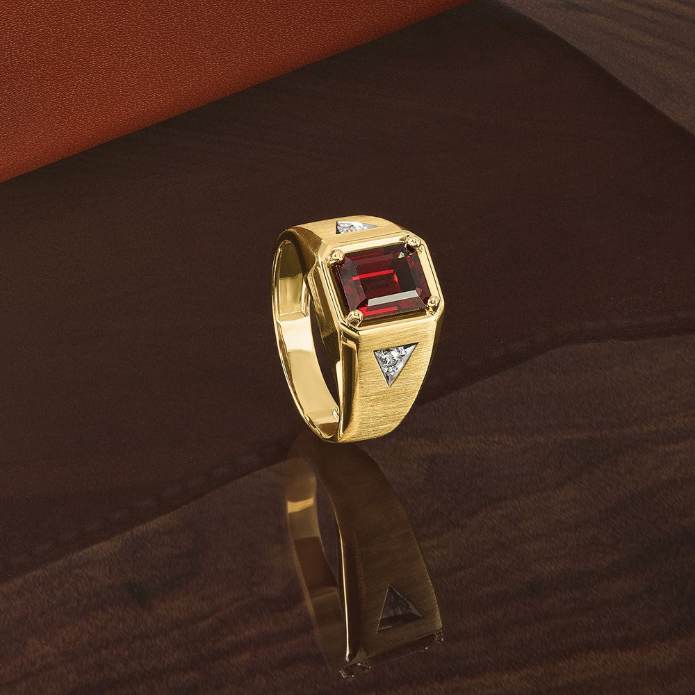 14k Yellow u0026 Rhodium Gold Men's Polished and Satin Garnet and 1/15 carat Diamond Complete Ring