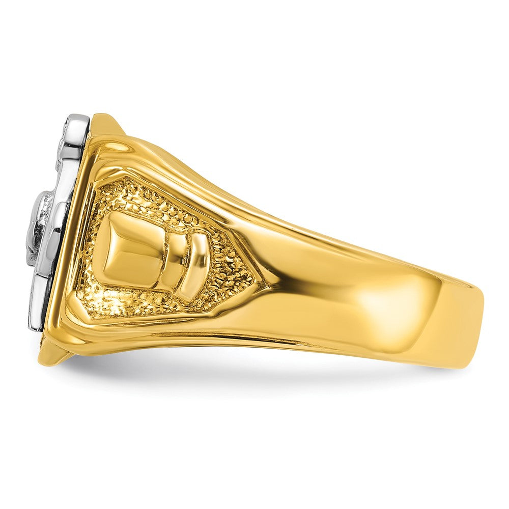 10K Two-Tone Ibgoodman Men'S Polished And Textured With Black Enamel Past Master Masonic Ring