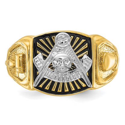 10K Two-Tone Ibgoodman Men'S Polished And Textured With Black Enamel Past Master Masonic Ring