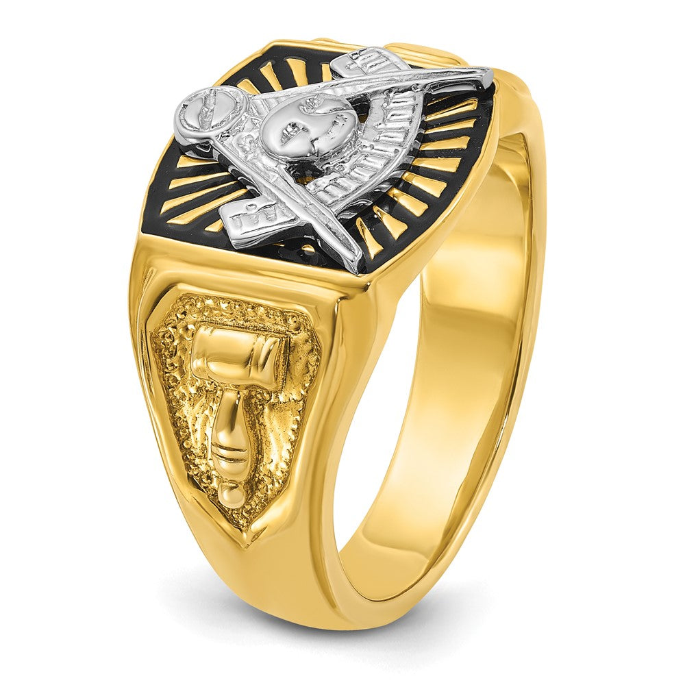 10K Two-Tone Ibgoodman Men'S Polished And Textured With Black Enamel Past Master Masonic Ring