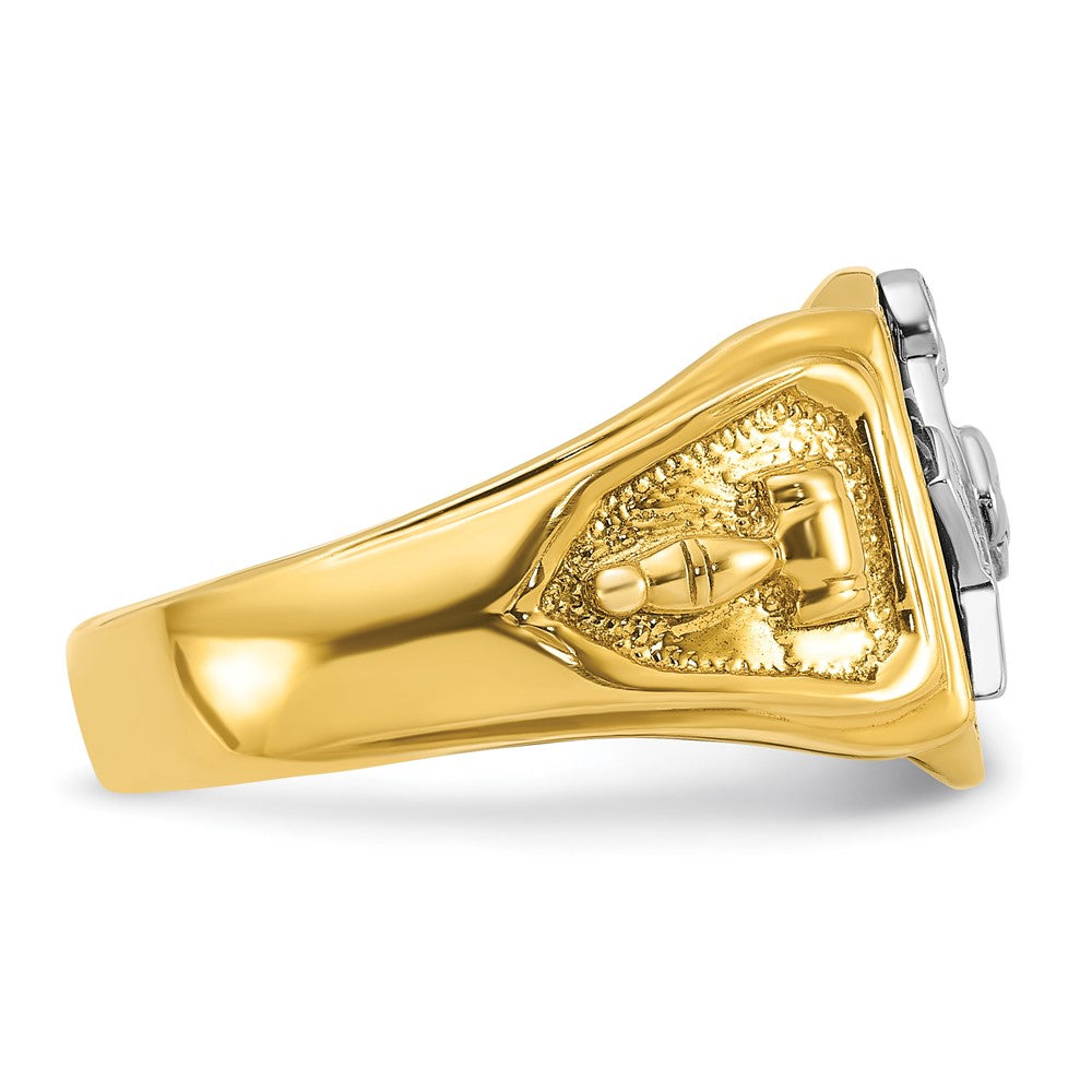 10K Two-Tone Ibgoodman Men'S Polished And Textured With Black Enamel Past Master Masonic Ring