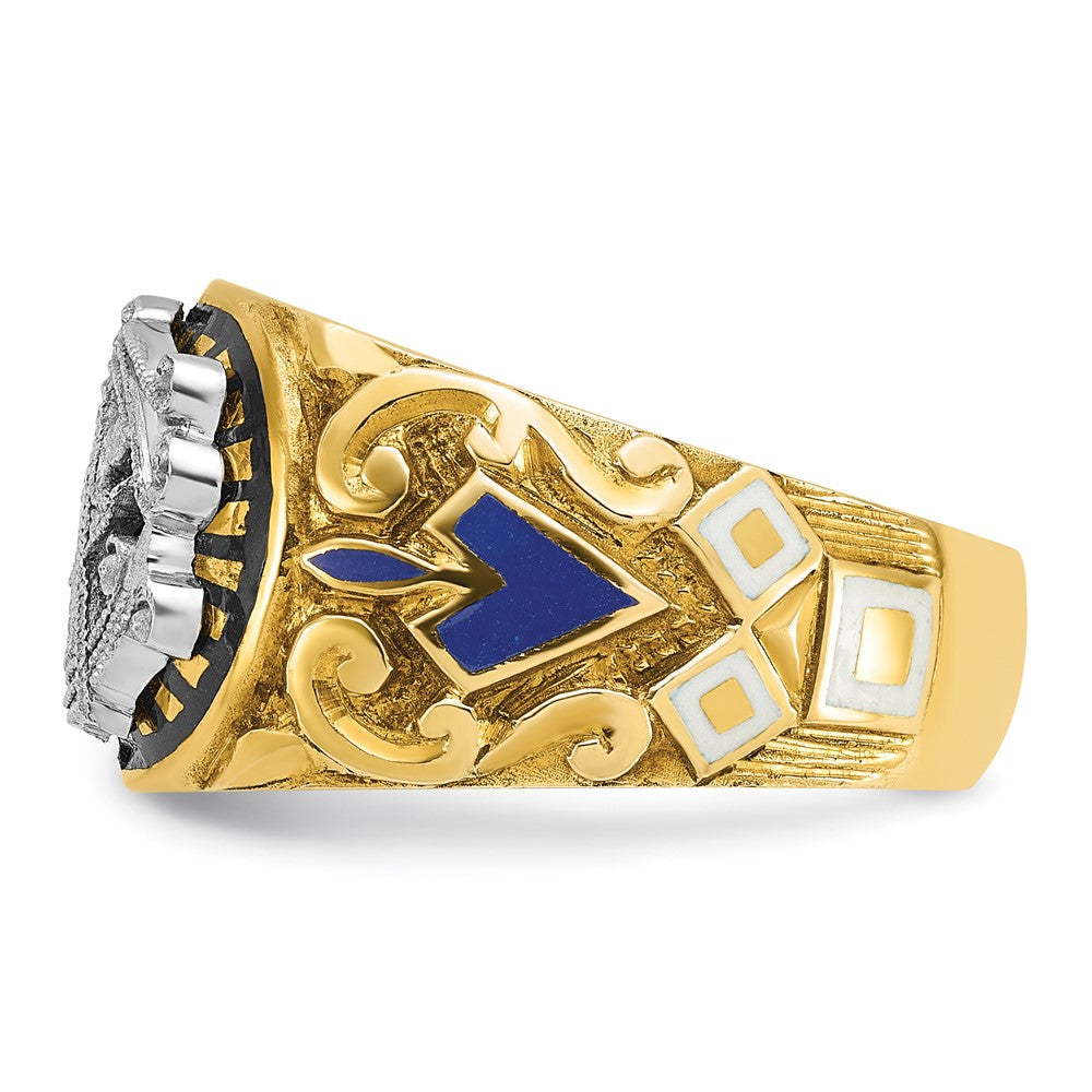 10K Two-Tone Ibgoodman Men'S Polished And Textured With Multi-Color Enamel Blue Lodge Master Masonic Ring