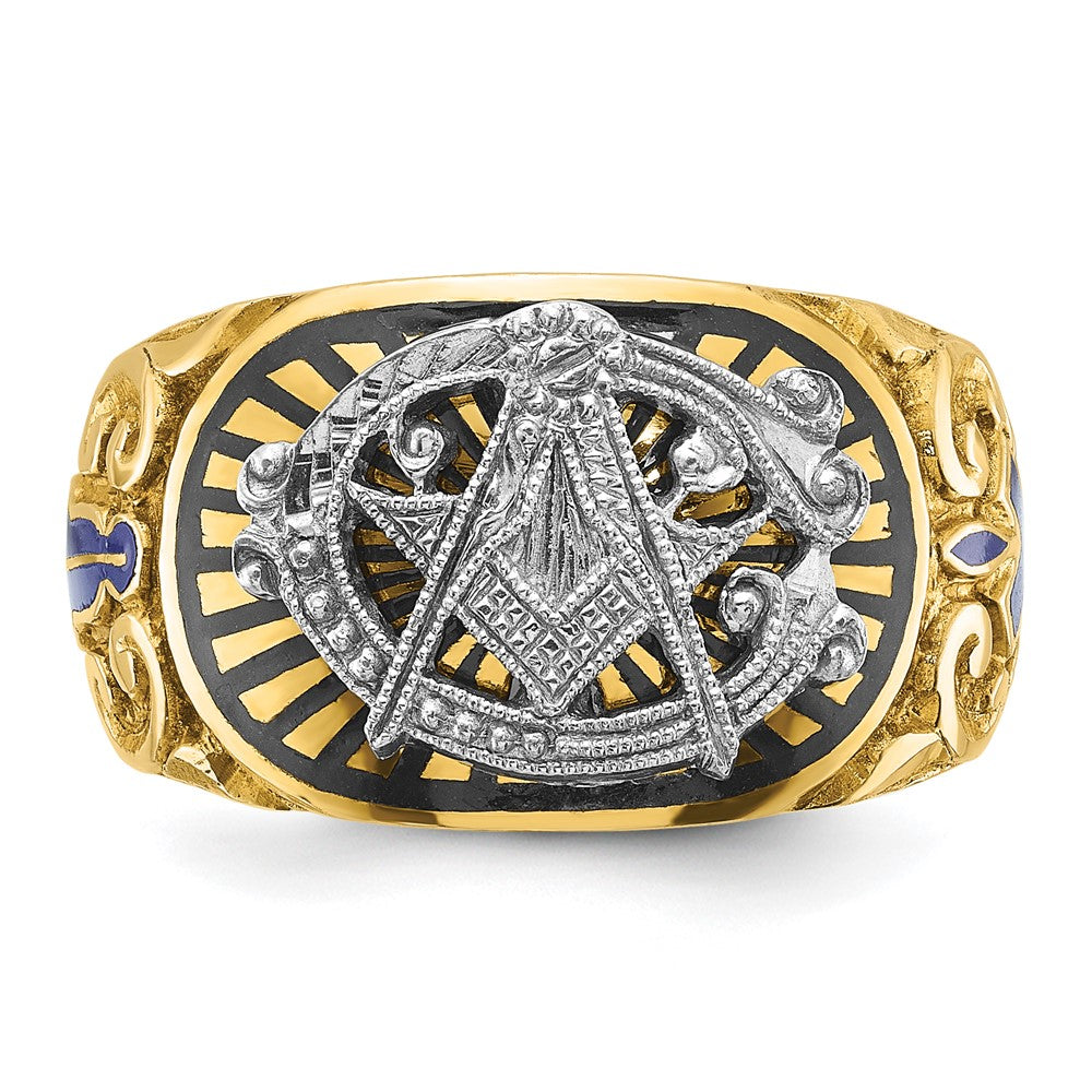 10K Two-Tone Ibgoodman Men'S Polished And Textured With Multi-Color Enamel Blue Lodge Master Masonic Ring