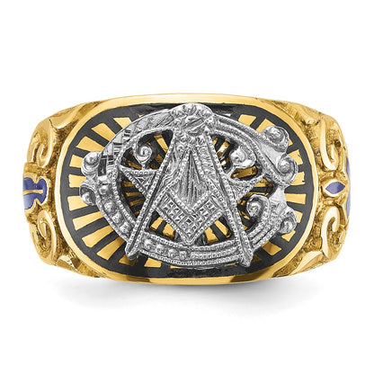 10K Two-Tone Ibgoodman Men'S Polished And Textured With Multi-Color Enamel Blue Lodge Master Masonic Ring