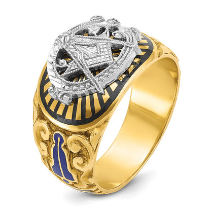 10K Two-Tone Ibgoodman Men'S Polished And Textured With Multi-Color Enamel Blue Lodge Master Masonic Ring