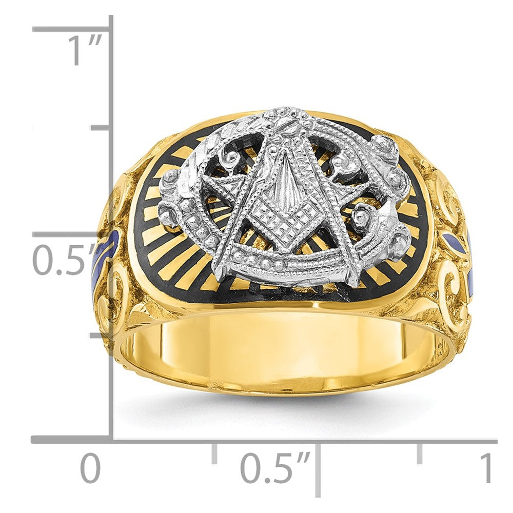 10K Two-Tone Ibgoodman Men'S Polished And Textured With Multi-Color Enamel Blue Lodge Master Masonic Ring