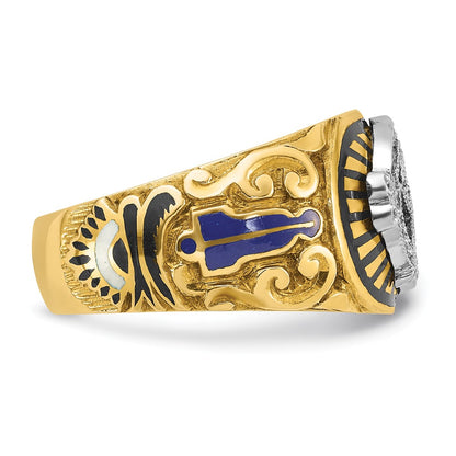 10K Two-Tone Ibgoodman Men'S Polished And Textured With Multi-Color Enamel Blue Lodge Master Masonic Ring