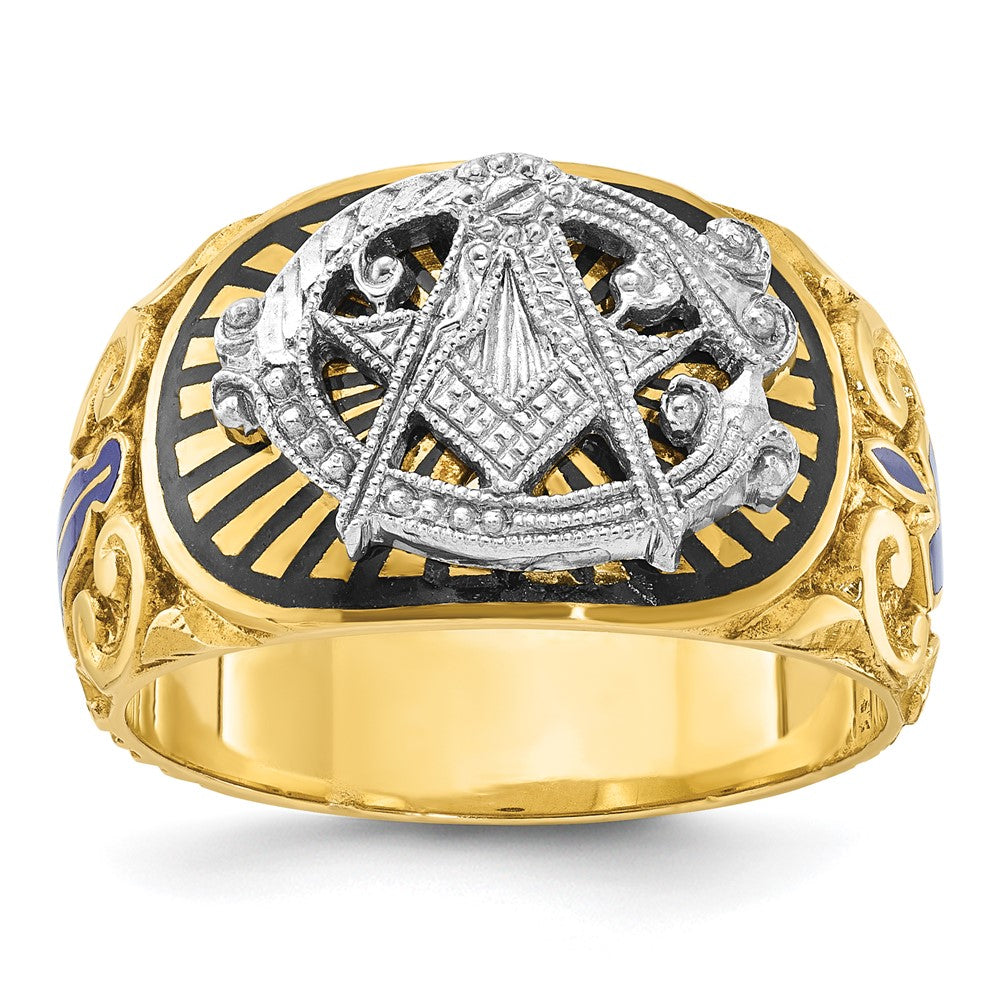 10K Two-Tone Ibgoodman Men'S Polished And Textured With Multi-Color Enamel Blue Lodge Master Masonic Ring