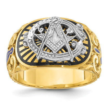 10K Two-Tone Ibgoodman Men'S Polished And Textured With Multi-Color Enamel Blue Lodge Master Masonic Ring