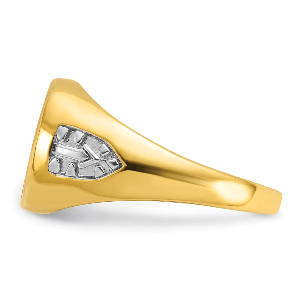 14k Yellow Gold with White Rhodium Men's Polished and Textured with Lab Created Sapphire Blue Lodge Master Masonic Ring