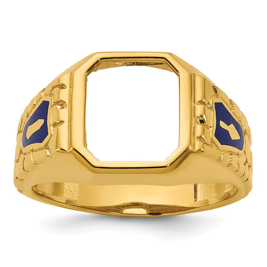 10K Yellow Gold Ibgoodman Men'S Polished And Textured Blue Lodge Master Masonic Ring Mounting